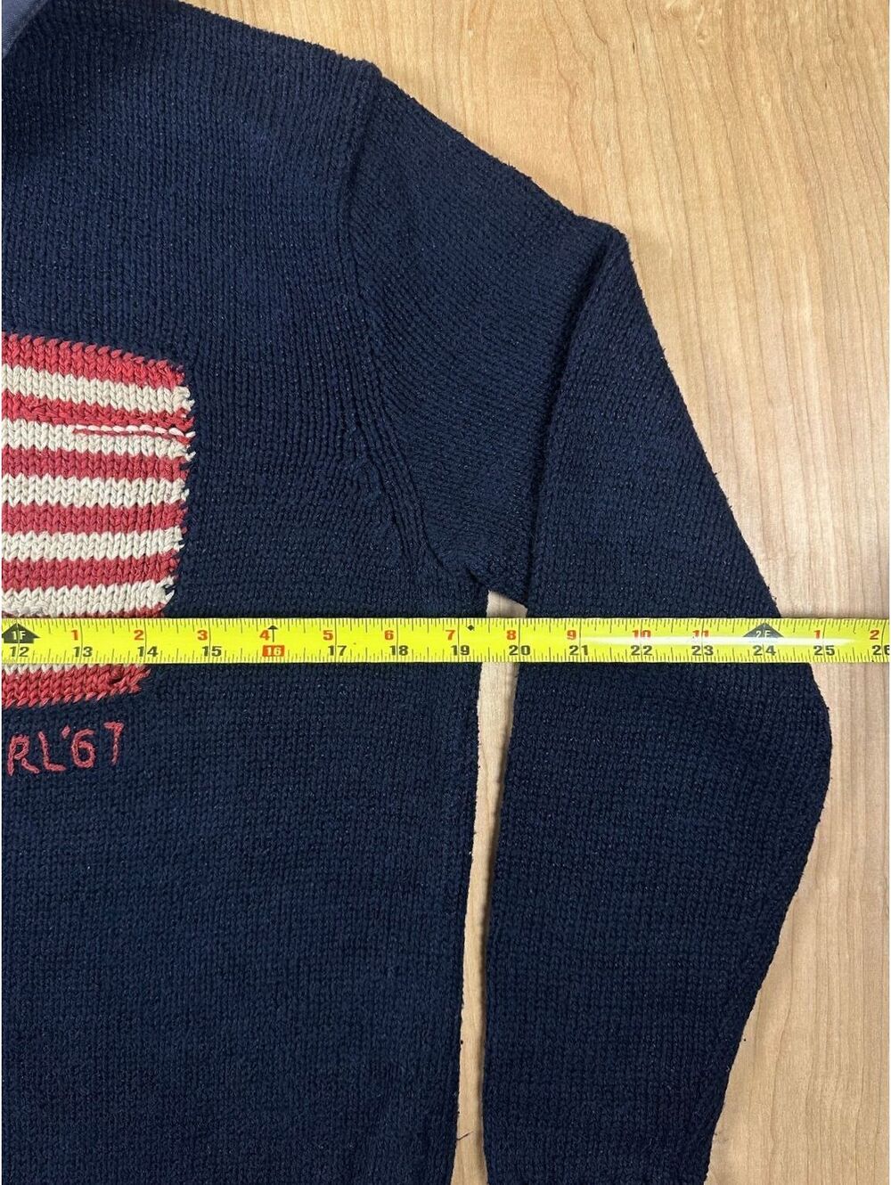 Vintage 90s Ralph Lauren American Flag sweater RL 67 knit cotton linen medium - Picture 9 of 11